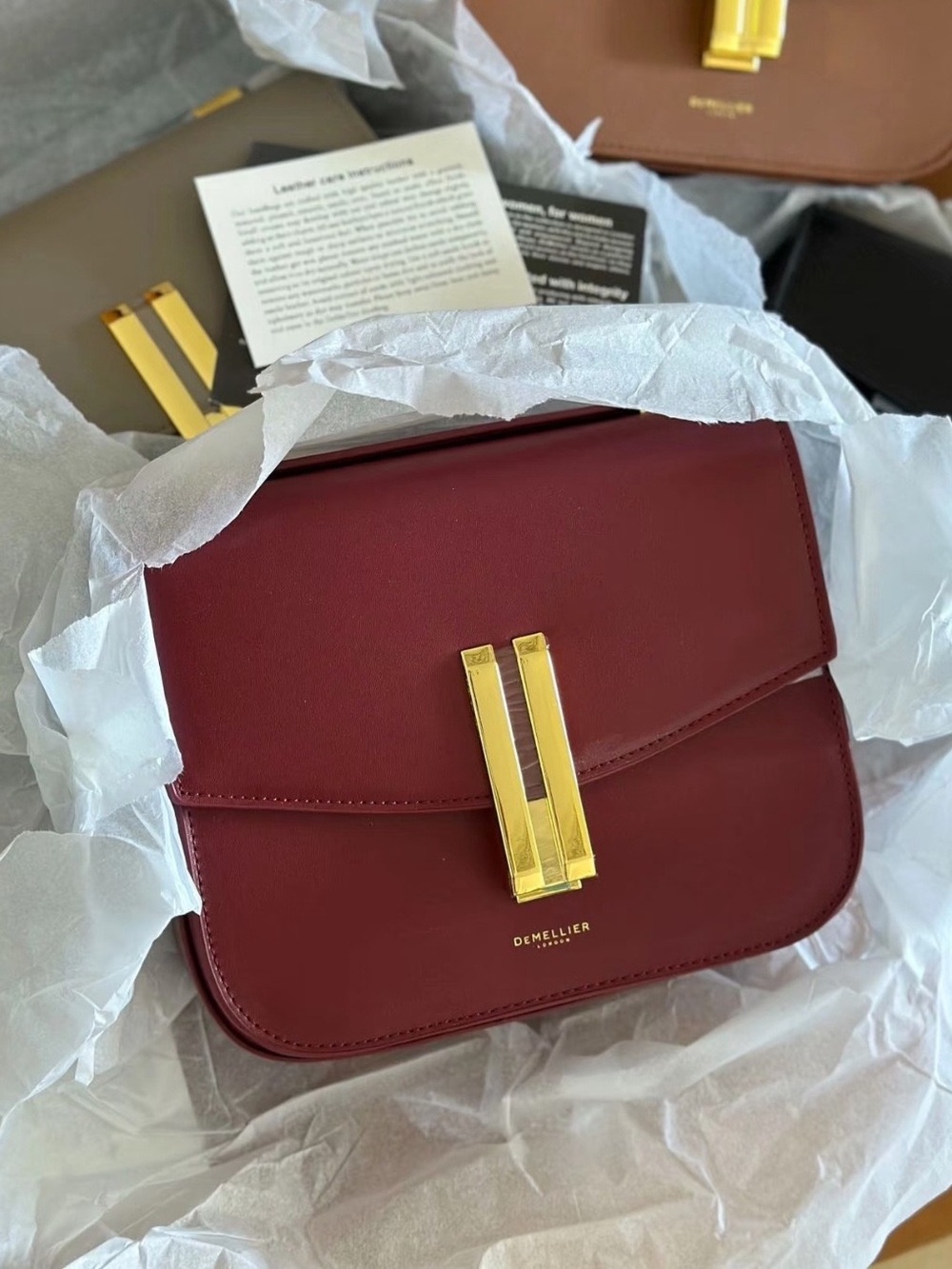 DeMellier Burgundy Leather Crossbody with Gold Hardware